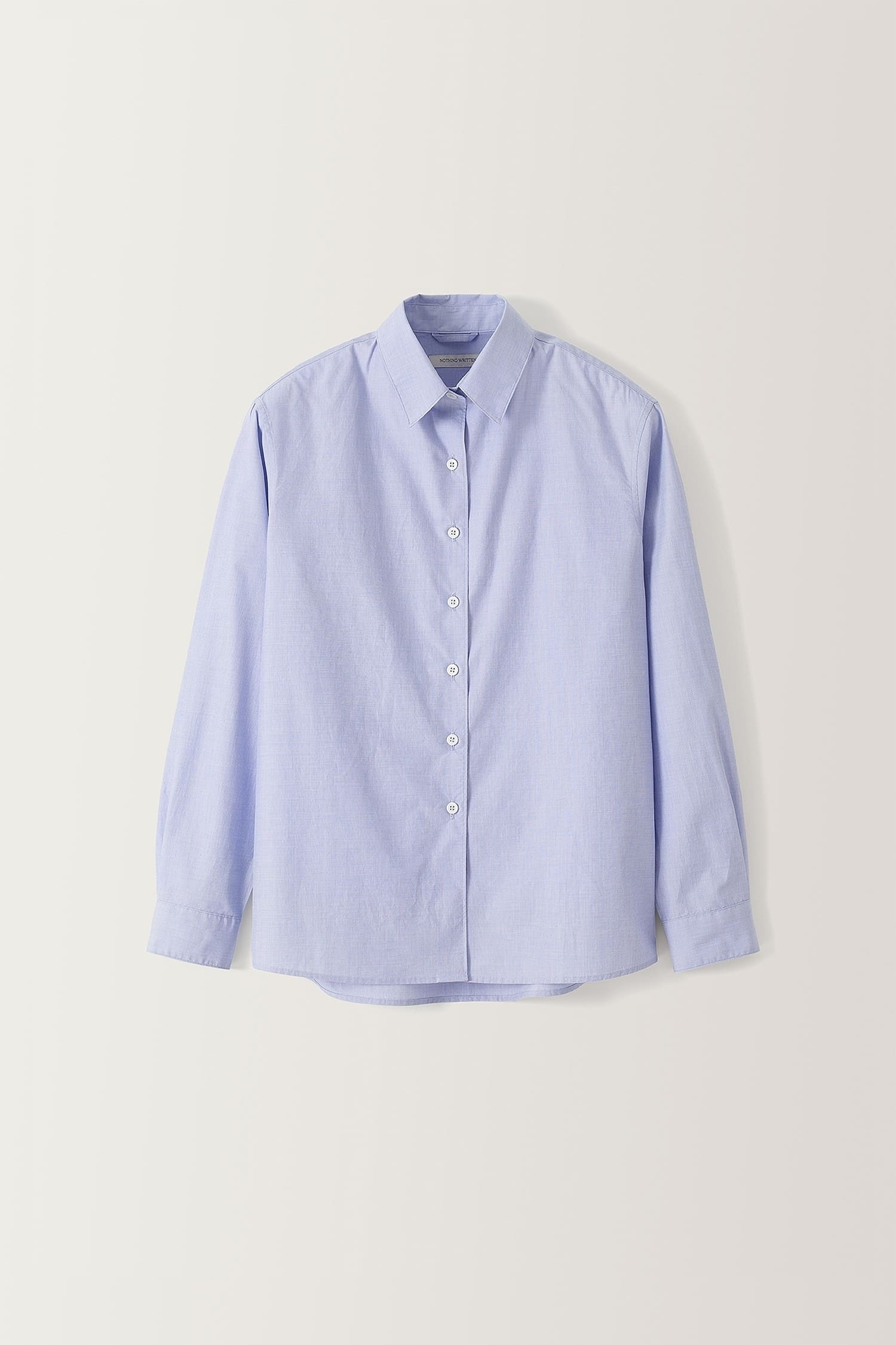 Nothing Written light blue fitted cotton shirt flat lay front view with classic collar and long sleeves