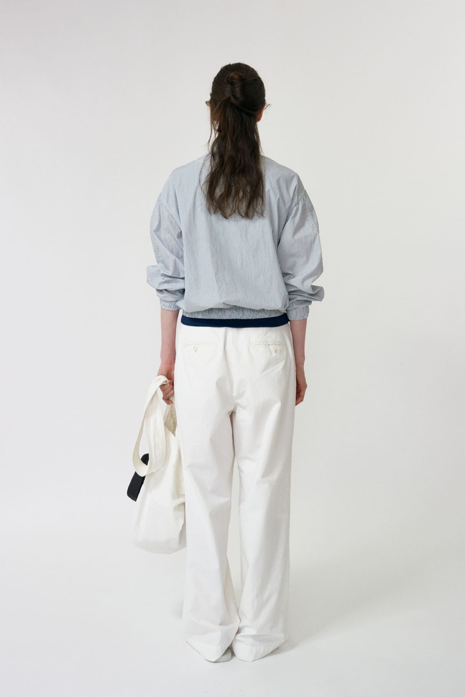 Nothing Written Blue Stripe Zip Jacket worn back view