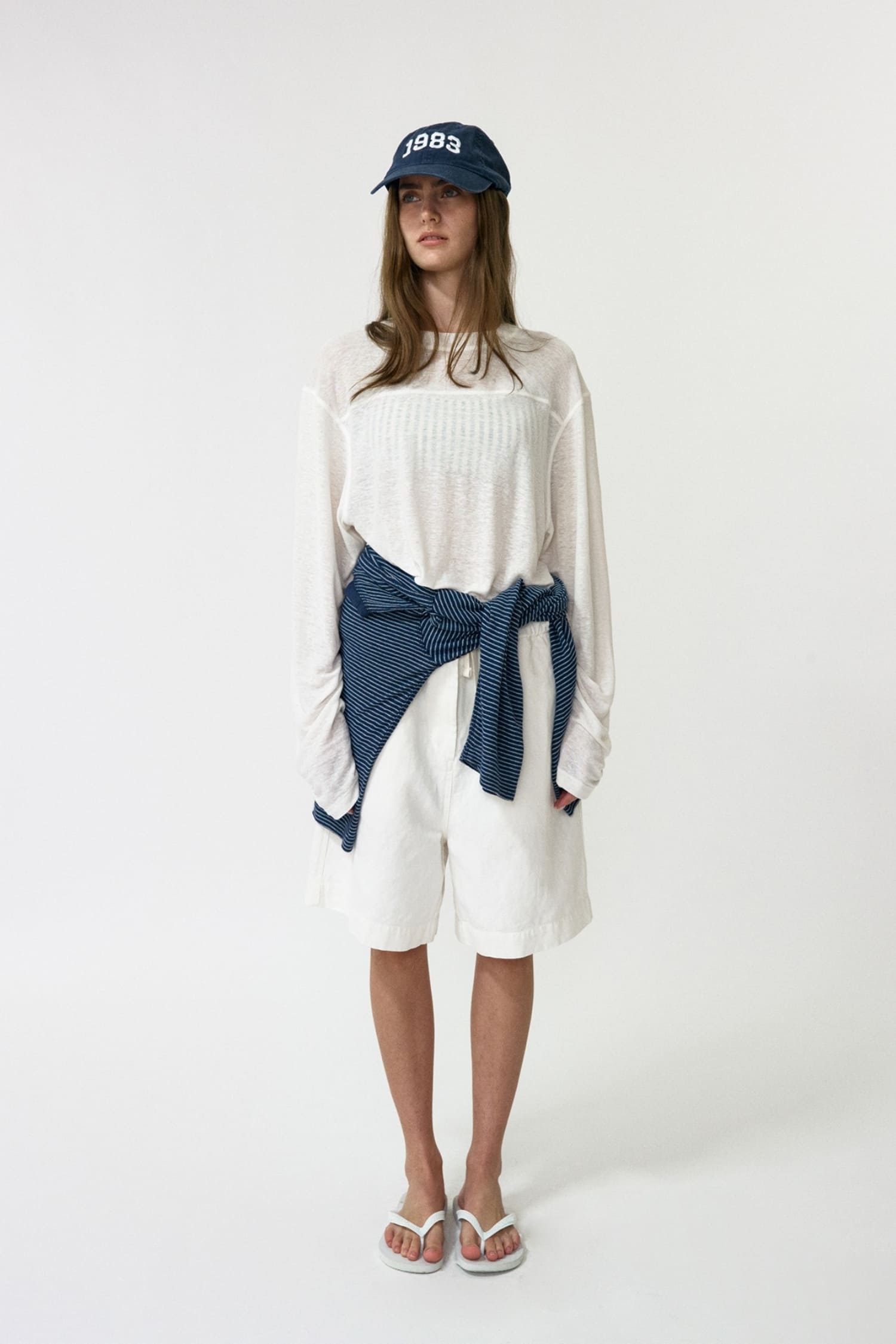 Nothing Written Linen Shorts white worn front view 