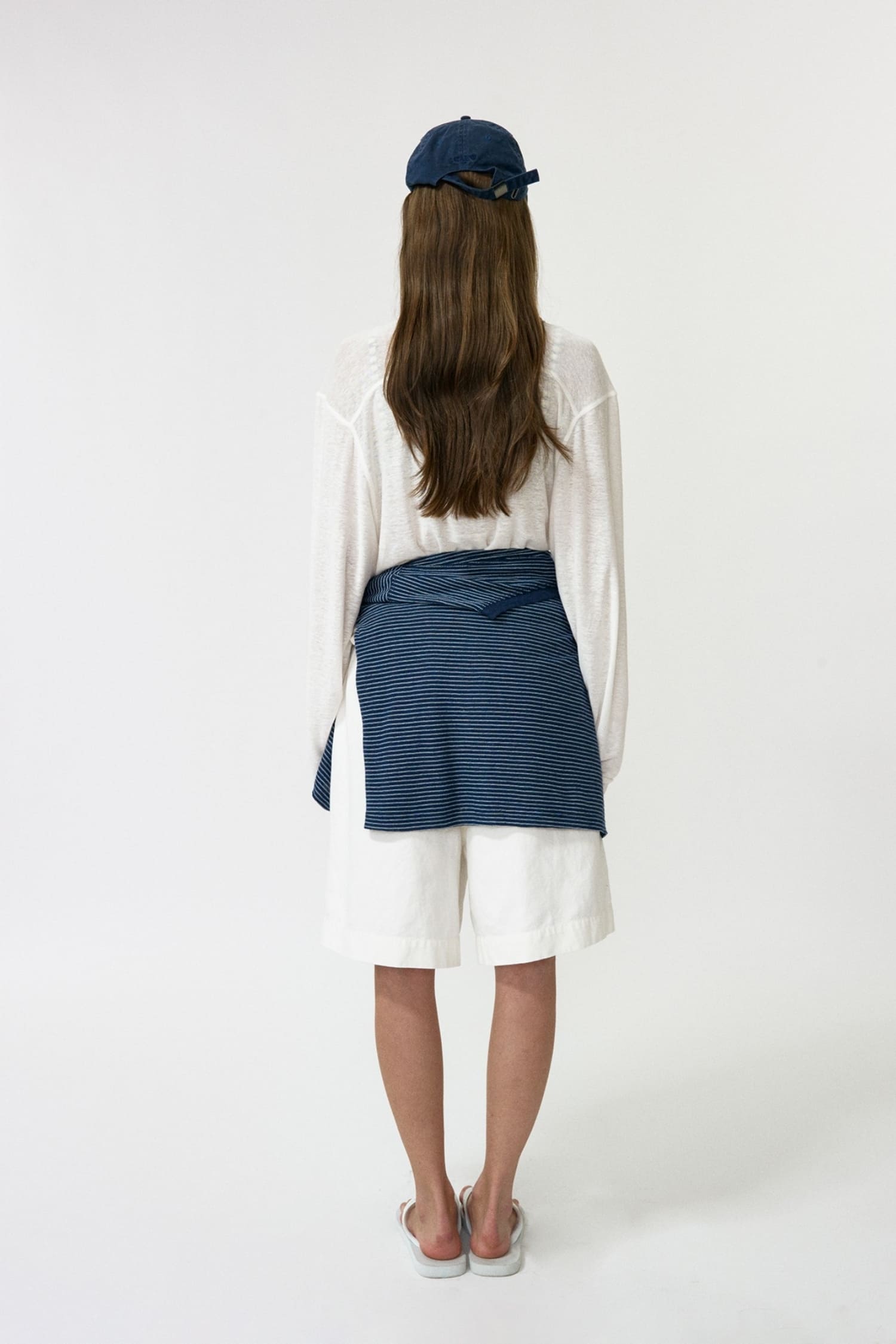 Nothing Written Linen Shorts white worn back view