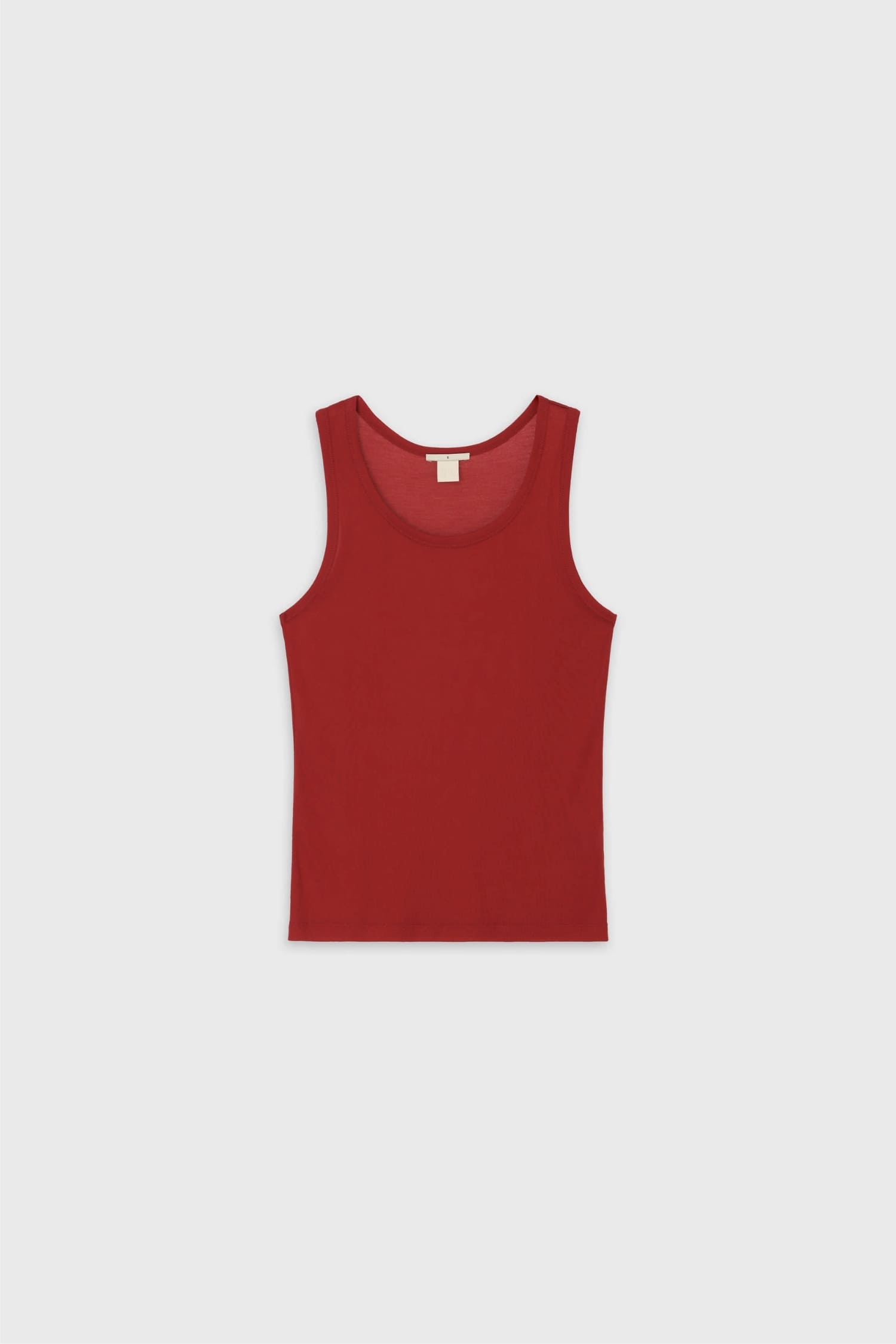 The Loom red sleeveless cotton top flat lay front view with simple round neckline
